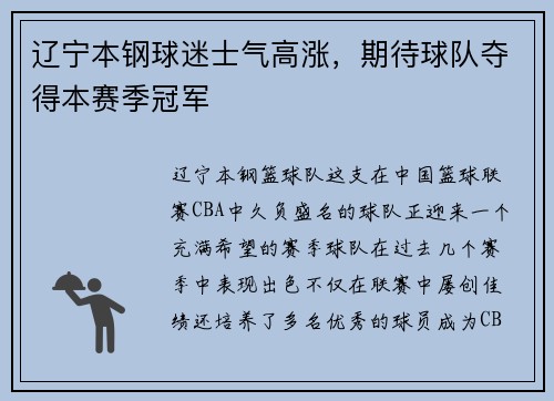 辽宁本钢球迷士气高涨，期待球队夺得本赛季冠军